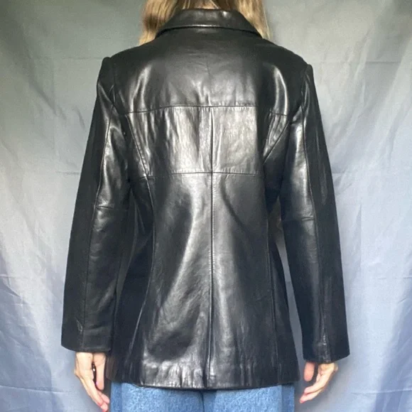 Jones New York Medium Petite Classic Vintage 90’s Black Lined Leather Jacket - Picture 4 of 8